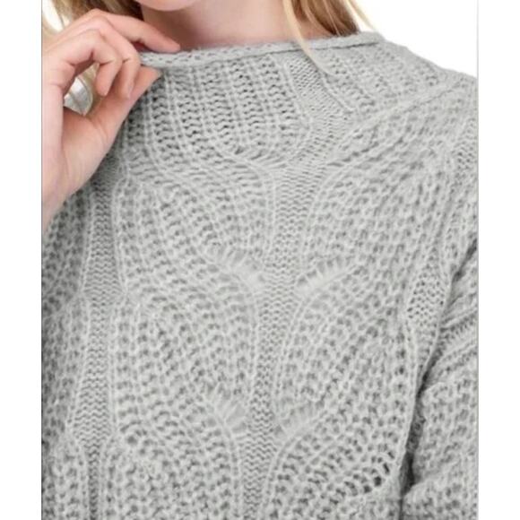 J. Crew Pointelle Cable Knit Sweater Medium Gray Mockneck Alpaca Blend Cottage - Picture 3 of 11